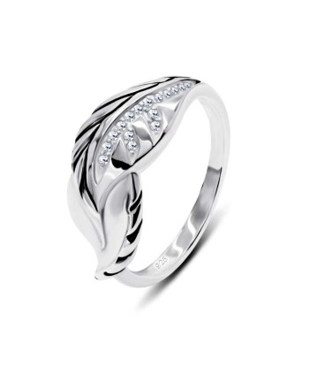 Desinged Leaf CZ Silver Ring NSR-3242
